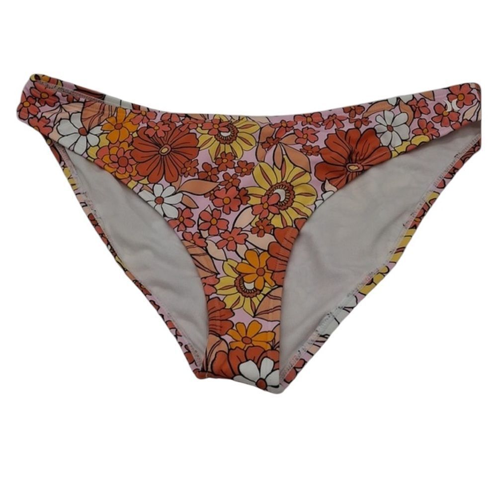 Hurley‎ Floral Print Ruffle Top Bikini 2pc Set Orange size L New with tags! - Picture 4 of 7